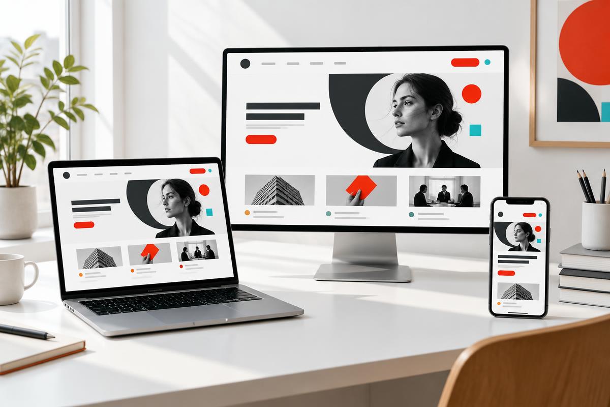Identité de site internet présentée sur ordinateur et smartphone