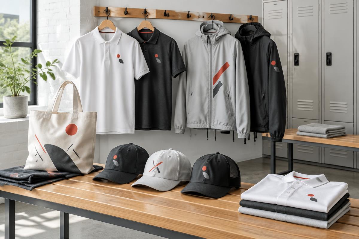 Collection coordonnée de polos, vestes, casquettes et sacs