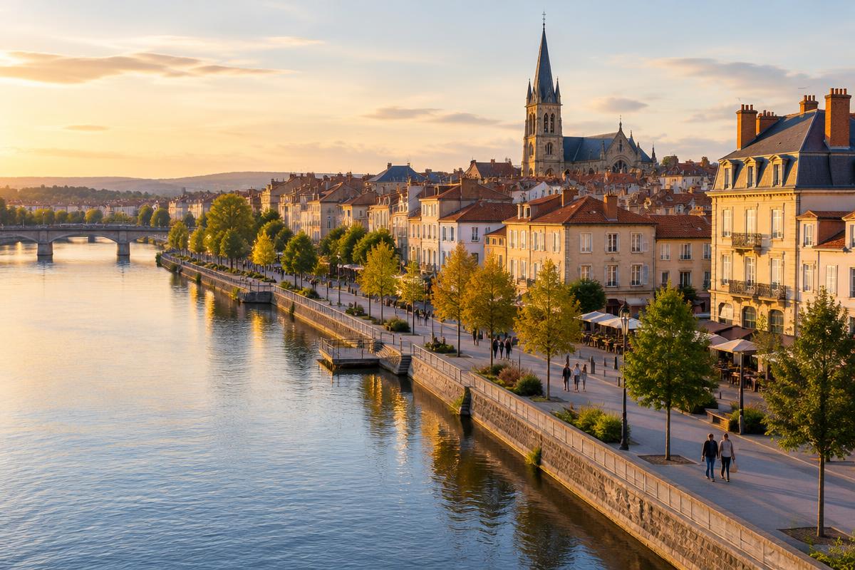 Les quais de la Loire et le centre-ville de Roanne