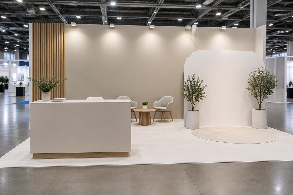 Stand d'exposition avec fond de stand et comptoir