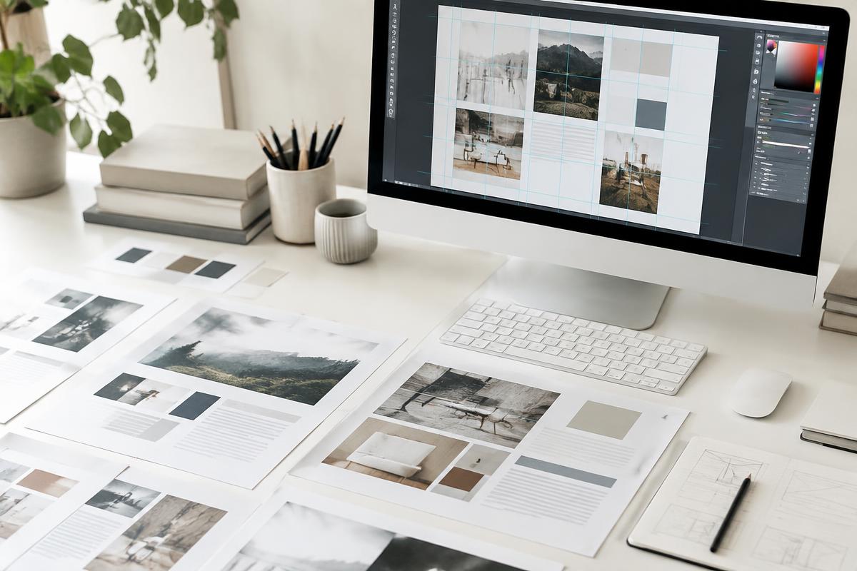 Mises en page imprimées et écran de conception graphique