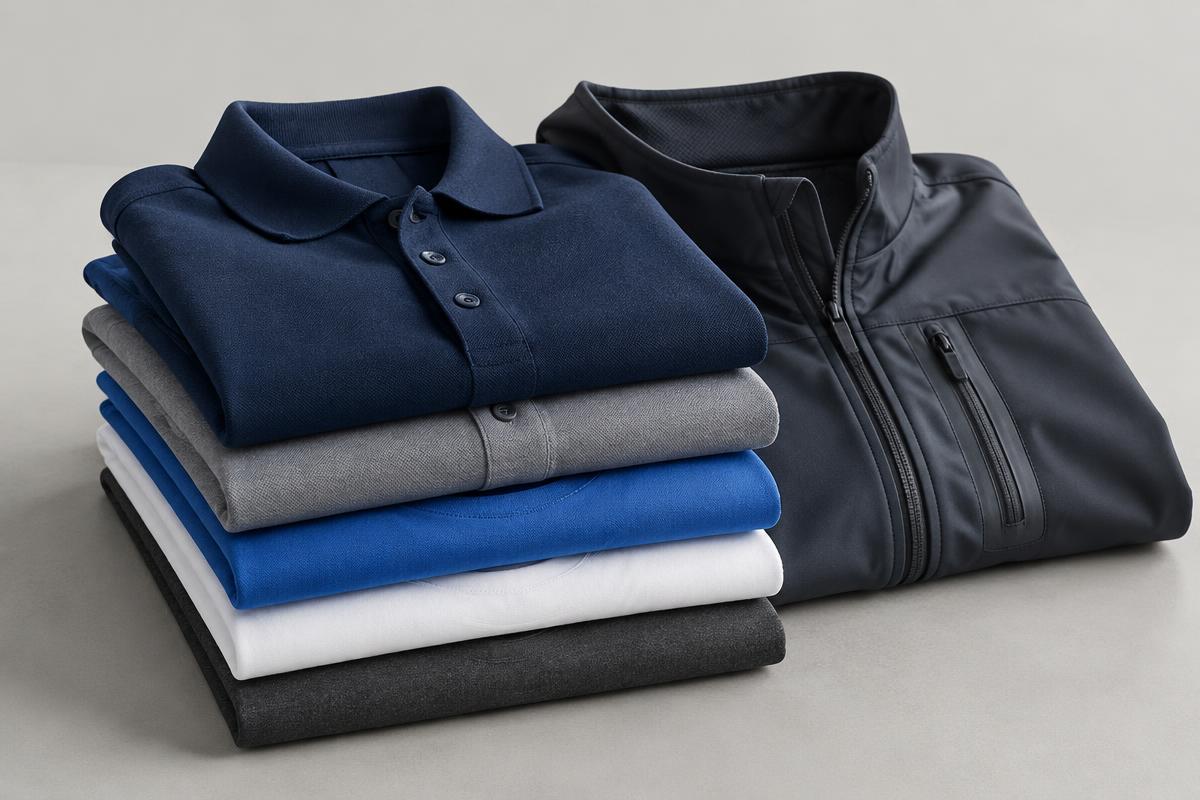 Polos, t-shirts et veste professionnels pliés