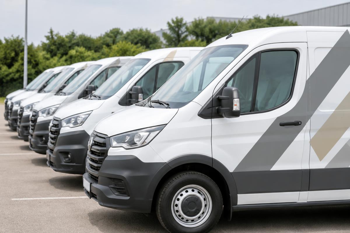 Flotte d'utilitaires alignés avec un habillage identique