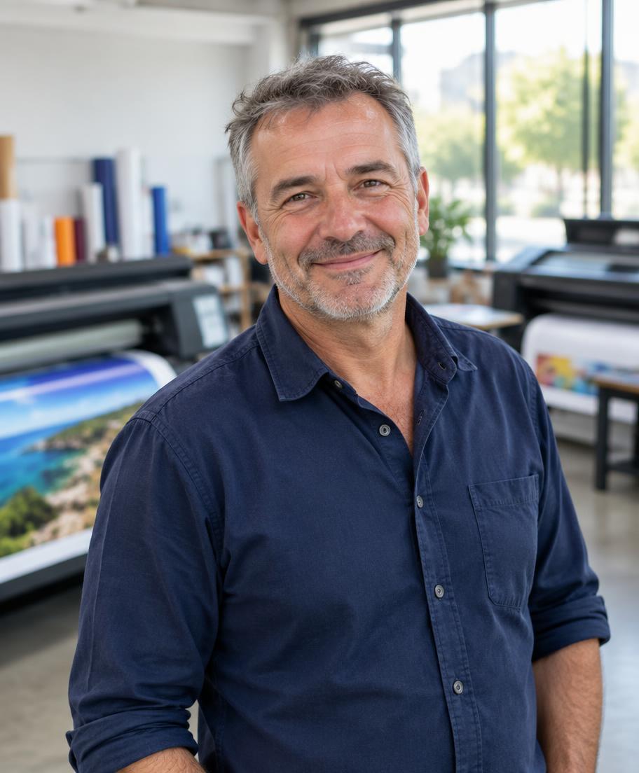 Philippe, dirigeant de Soropub, dans l'atelier